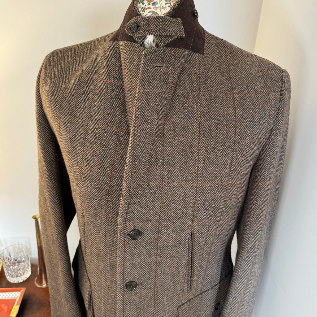 John Brocklehurst Herringbone Windowpane Tweed Norfolk Jacket 40”R