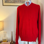 N.Peal 1990’s 100% Pure Cashmere Red Cable Knit V-Neck Jumper XL 44”