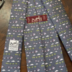 Hermes Trains & Geese Grey Silk Tie Unworn