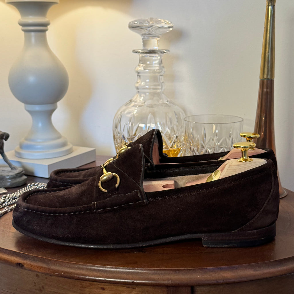 Gucci 1953 Horsebit Loafers Dark Brown Suede 7.5uk