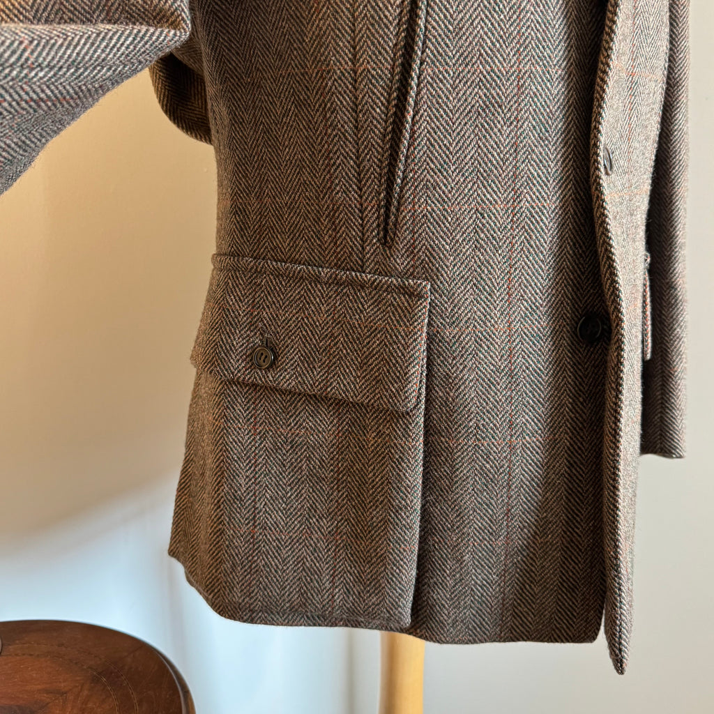 John Brocklehurst Herringbone Windowpane Tweed Norfolk Jacket 40”R