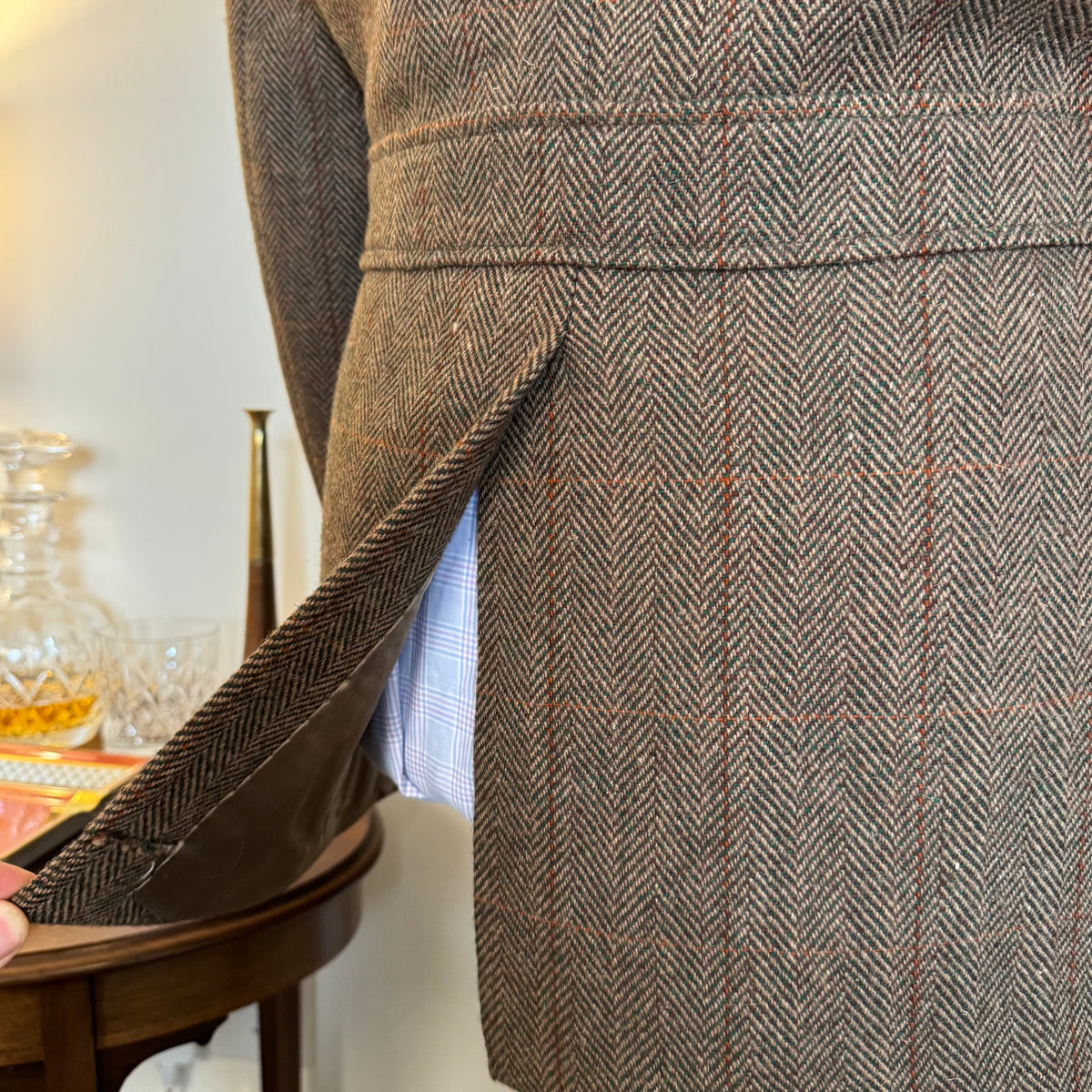 John Brocklehurst Herringbone Windowpane Tweed Norfolk Jacket 40”R