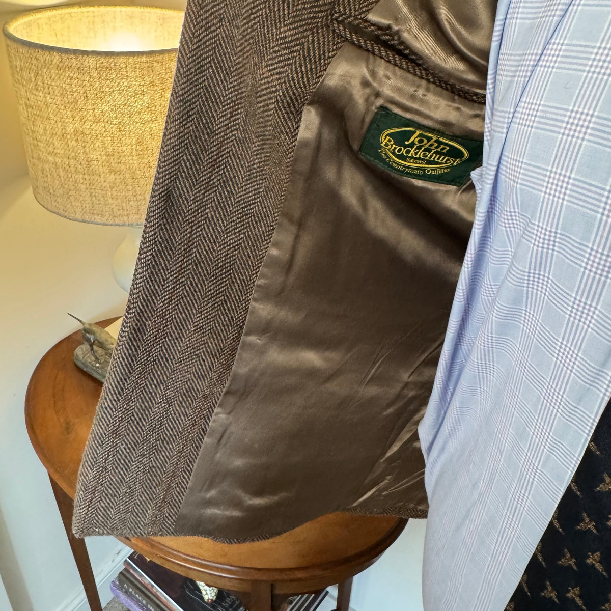 John Brocklehurst Herringbone Windowpane Tweed Norfolk Jacket 40”R
