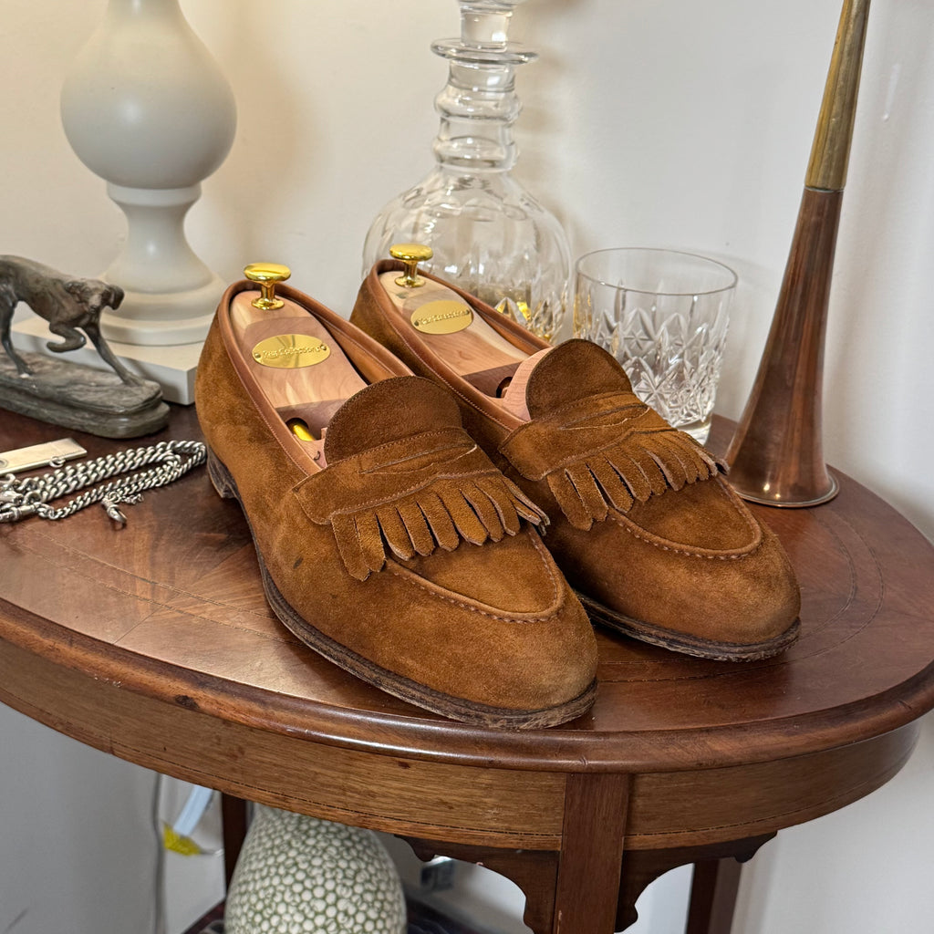 Wildsmith by Edward Green Kiltie Fringe Penny Loafers Snuff Brown Suede 9uk