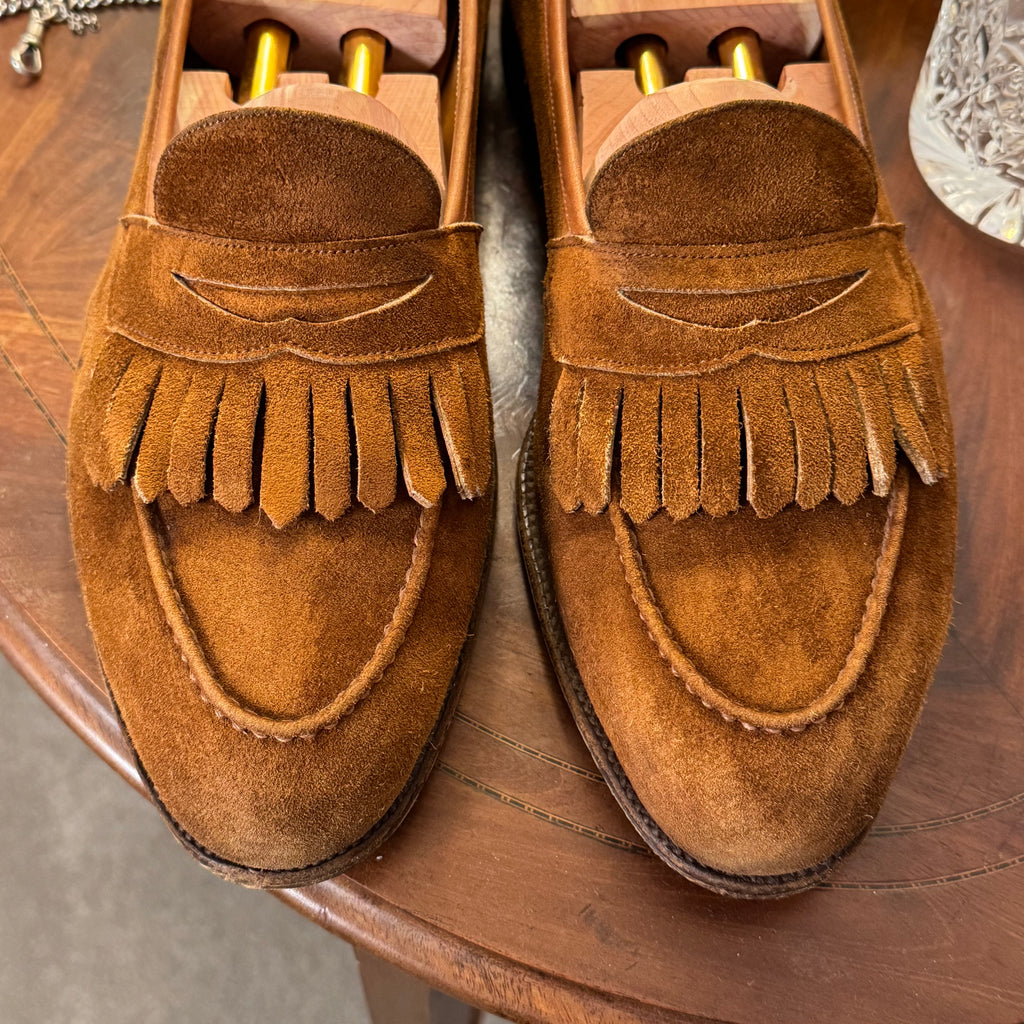 Wildsmith by Edward Green Kiltie Fringe Penny Loafers Snuff Brown Suede 9uk