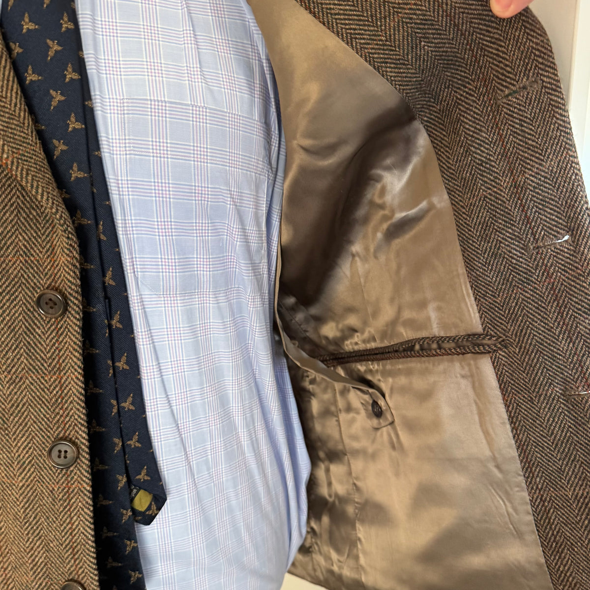 John Brocklehurst Herringbone Windowpane Tweed Norfolk Jacket 40”R