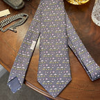 Hermes Trains & Geese Grey Silk Tie Unworn