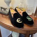Stubbs & Wootton Dollar Euro Money Black Velvet Albert Slippers 9uk