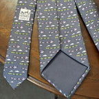 Hermes Trains & Geese Grey Silk Tie Unworn