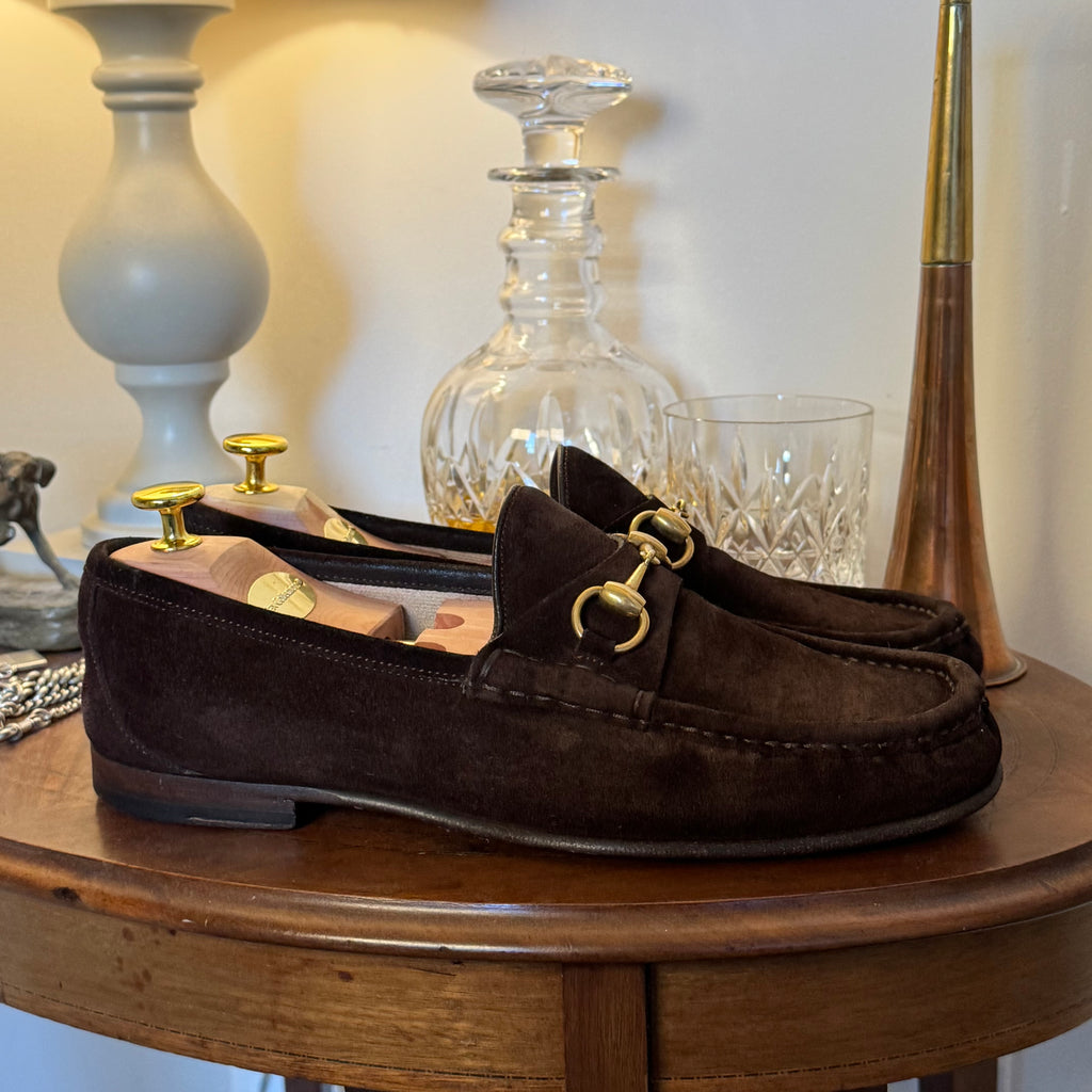 Gucci 1953 Horsebit Loafers Dark Brown Suede 7.5uk