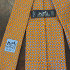 Hermes Lock & Key Orange Silk Tie Brand New