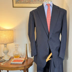 Wells Savile Row Bespoke Navy Plain Weave Wool Suit 44"L 40"L