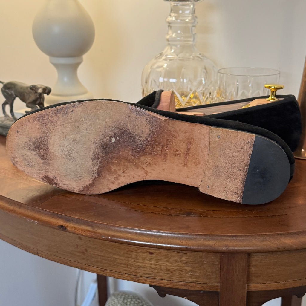 Stubbs & Wootton Dollar Euro Money Black Velvet Albert Slippers 9uk