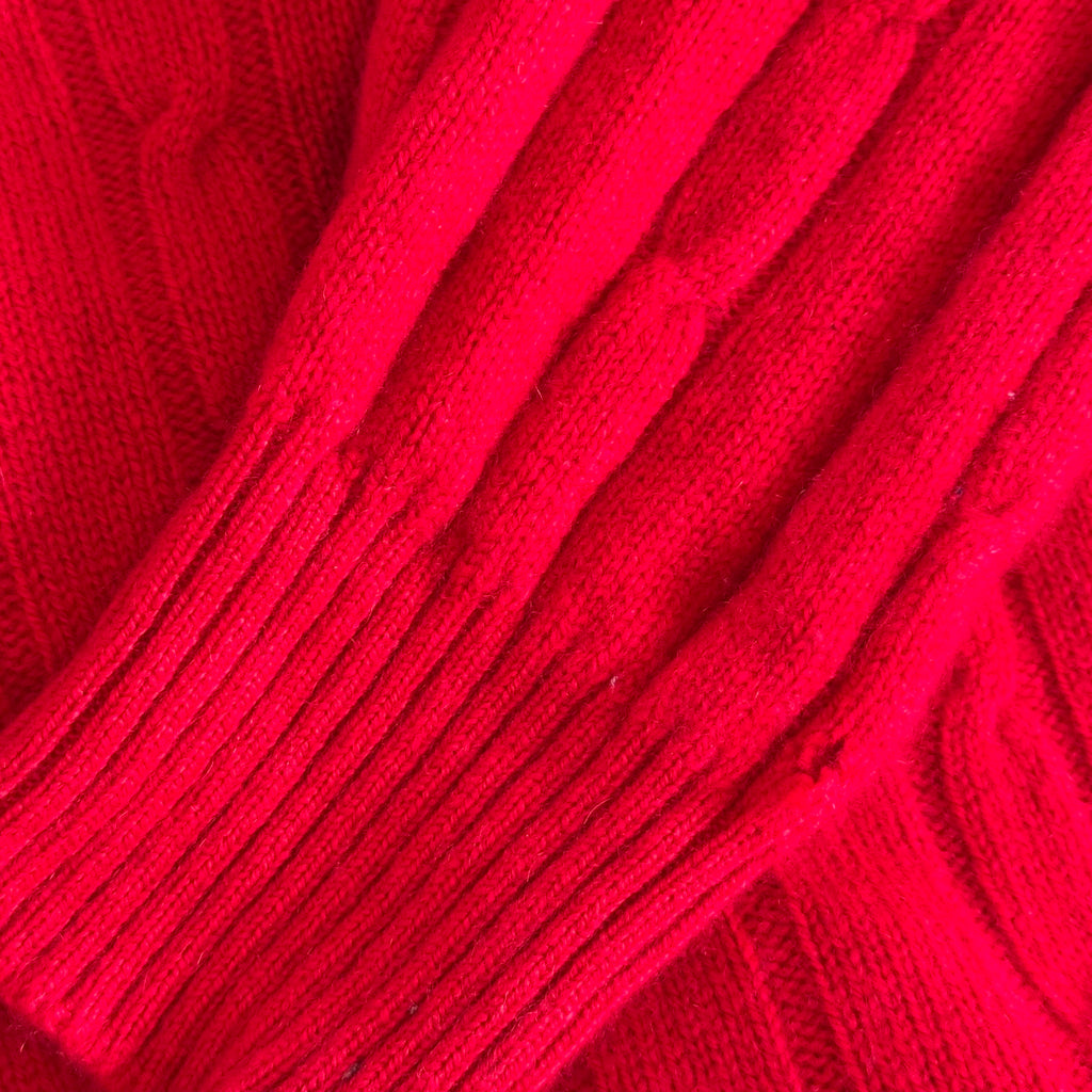 N.Peal 1990’s 100% Pure Cashmere Red Cable Knit V-Neck Jumper XL 44”