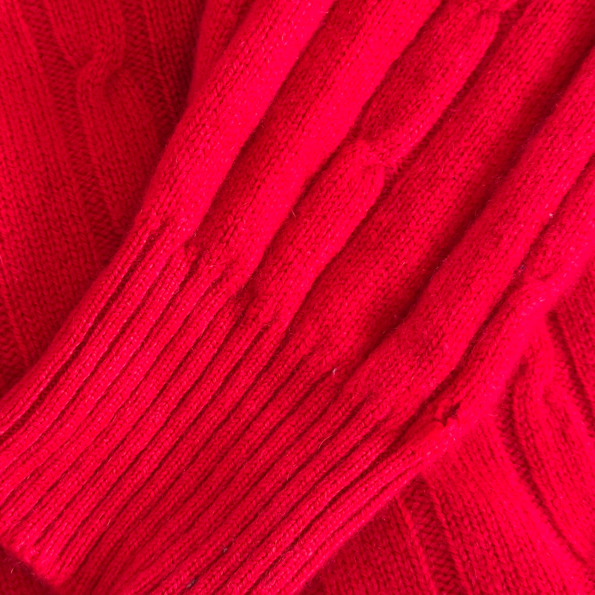 N.Peal 1990’s 100% Pure Cashmere Red Cable Knit V-Neck Jumper XL 44”