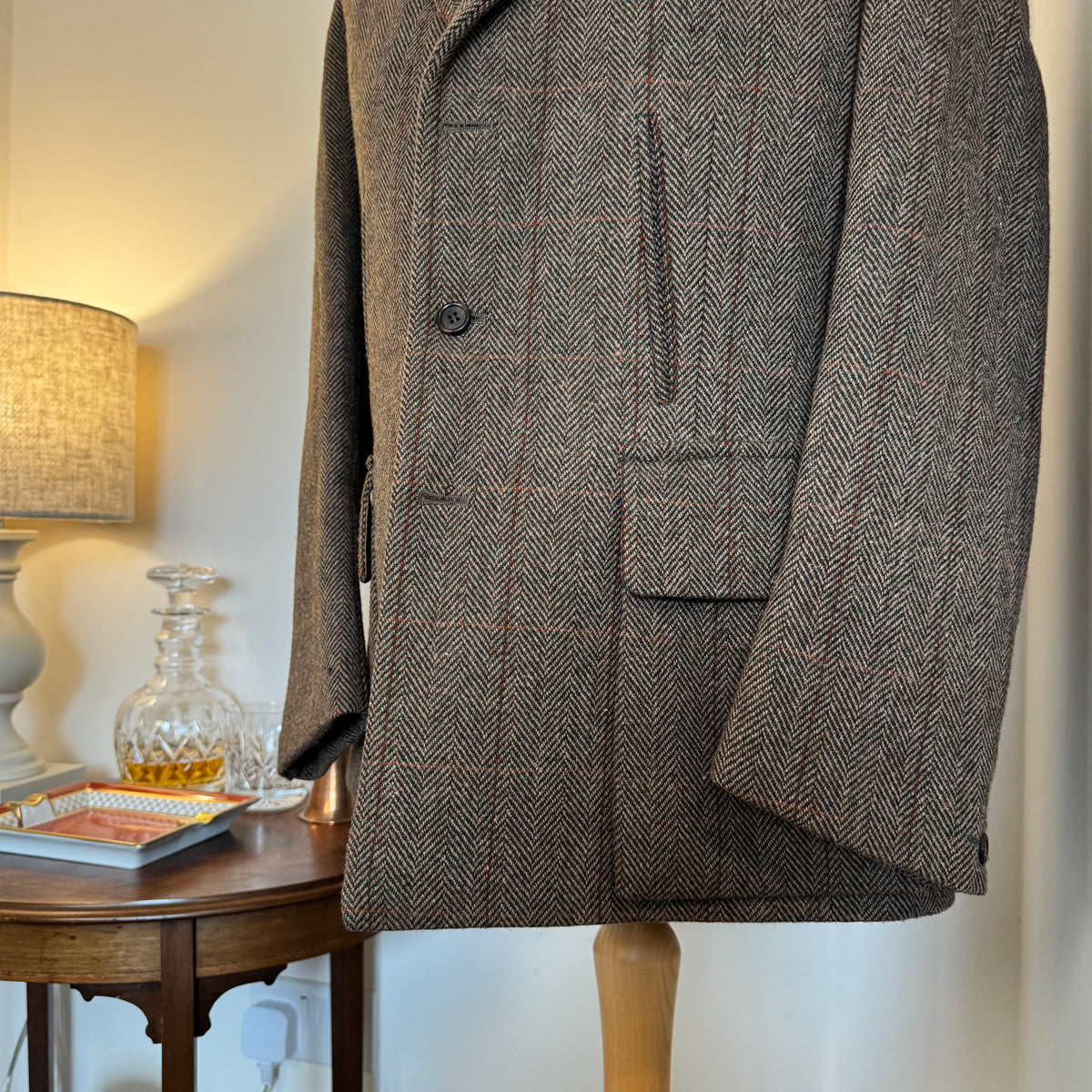 John Brocklehurst Herringbone Windowpane Tweed Norfolk Jacket 40”R