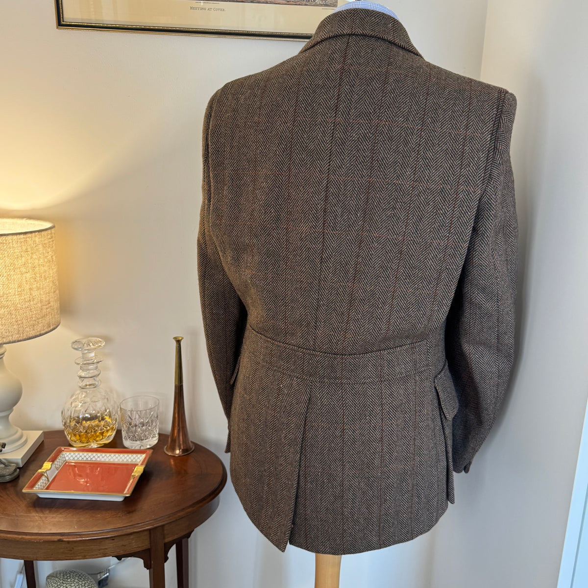 John Brocklehurst Herringbone Windowpane Tweed Norfolk Jacket 40”R