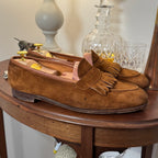 Wildsmith by Edward Green Kiltie Fringe Penny Loafers Snuff Brown Suede 9uk