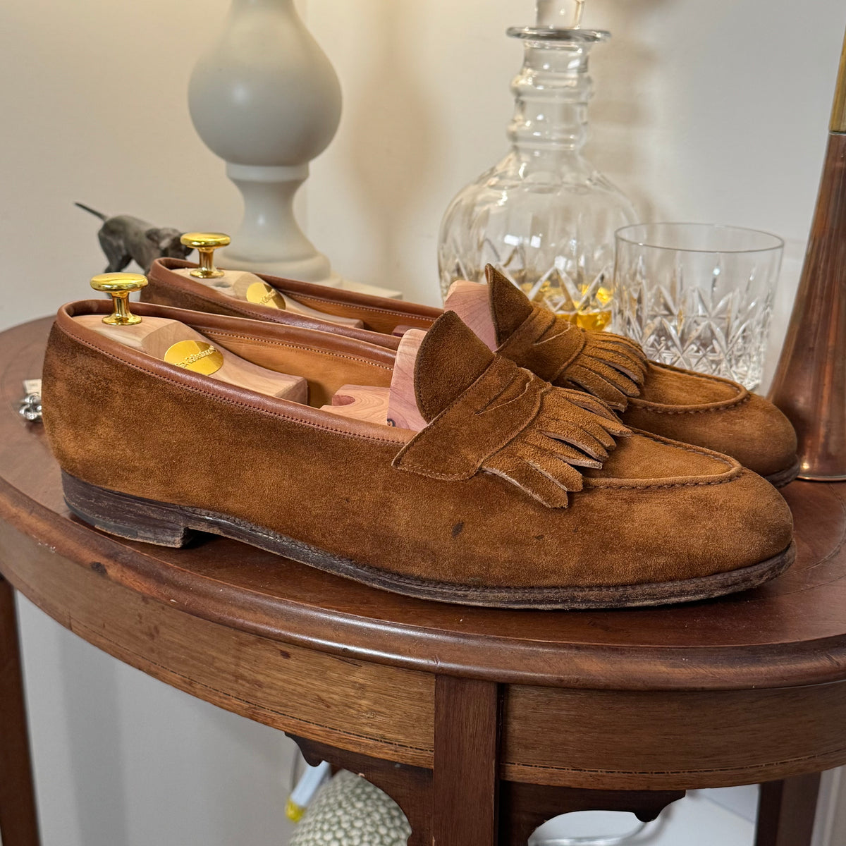 Wildsmith by Edward Green Kiltie Fringe Penny Loafers Snuff Brown Suede 9uk