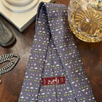 Hermes Trains & Geese Grey Silk Tie Unworn