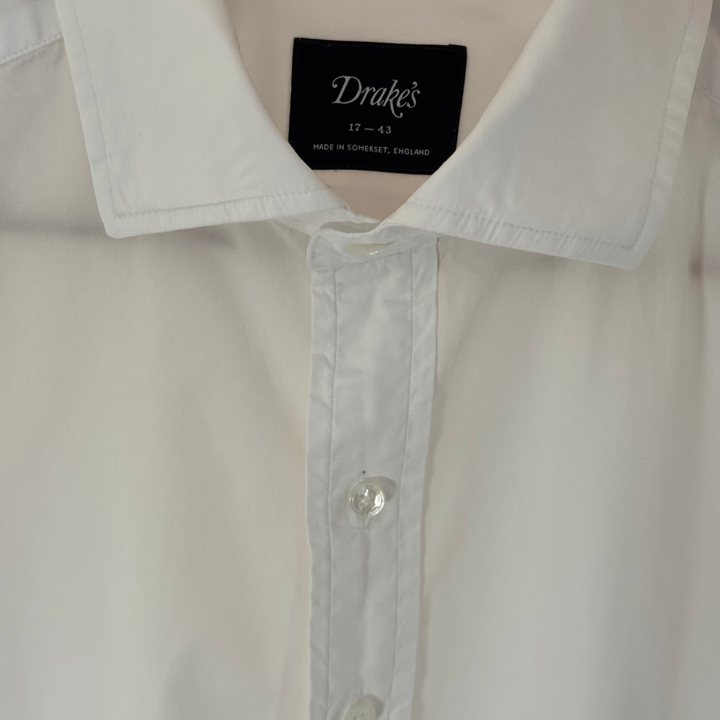 Drake’s White Poplin Spread Collar Shirt 17” XL