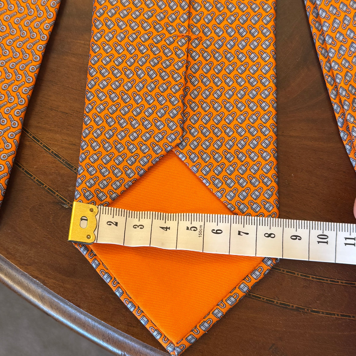 Hermes Lock & Key Orange Silk Tie Brand New
