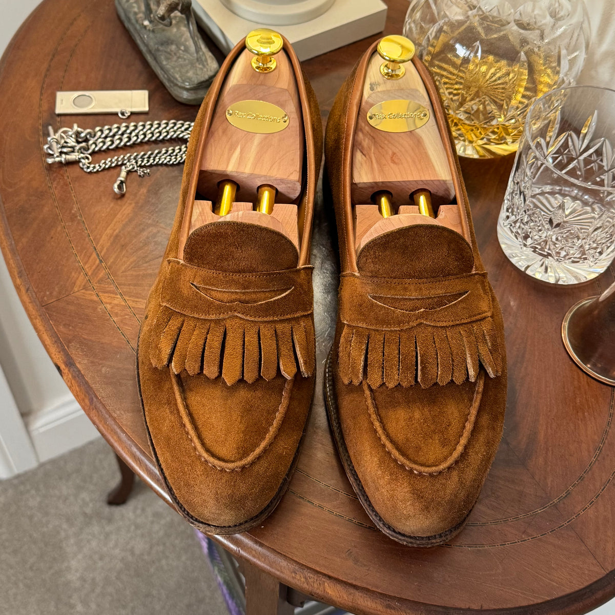 Wildsmith by Edward Green Kiltie Fringe Penny Loafers Snuff Brown Suede 9uk
