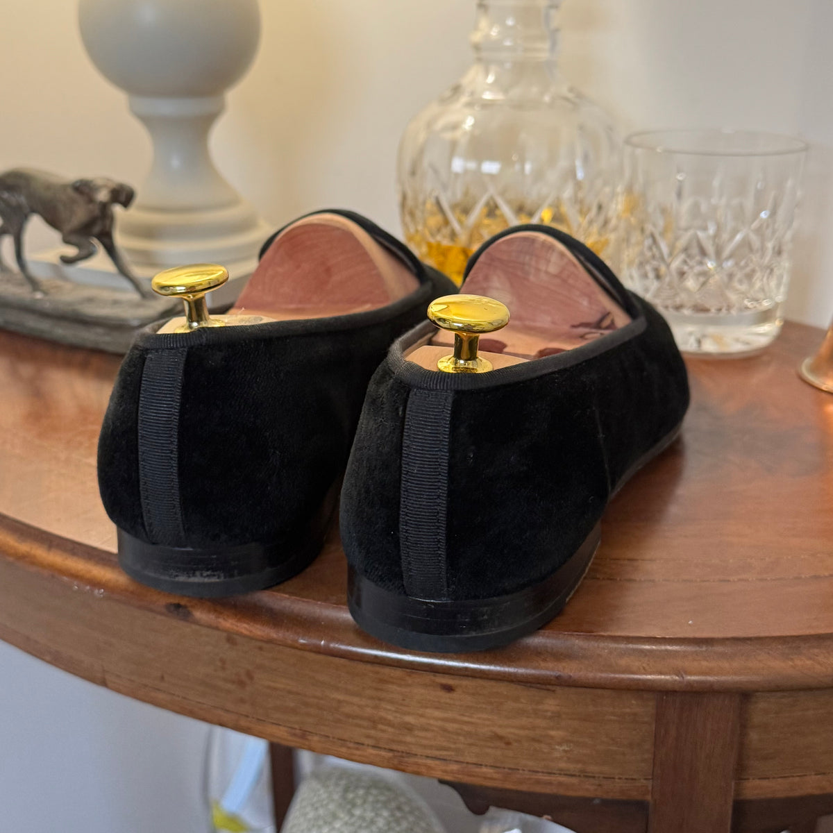 Stubbs & Wootton Dollar Euro Money Black Velvet Albert Slippers 9uk