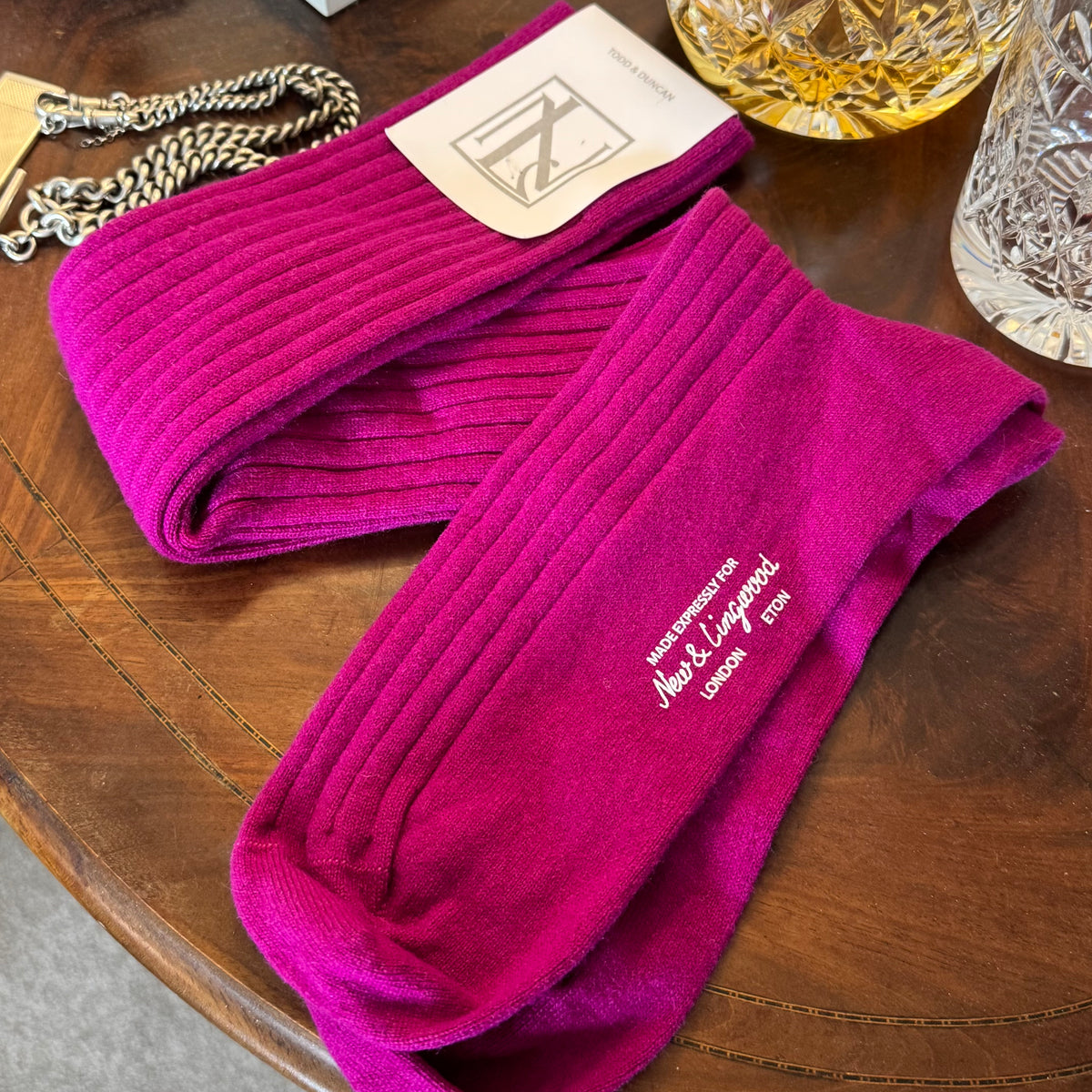 New & Lingwood Luxury Cashmere Socks Pink Large 11-12uk