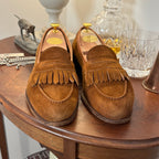Wildsmith by Edward Green Kiltie Fringe Penny Loafers Snuff Brown Suede 9uk