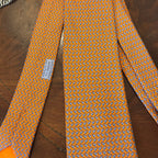 Hermes Lock & Key Orange Silk Tie Brand New