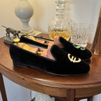 Stubbs & Wootton Dollar Euro Money Black Velvet Albert Slippers 9uk