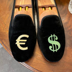 Stubbs & Wootton Dollar Euro Money Black Velvet Albert Slippers 9uk