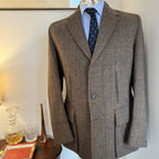 John Brocklehurst Herringbone Windowpane Tweed Norfolk Jacket 40”R