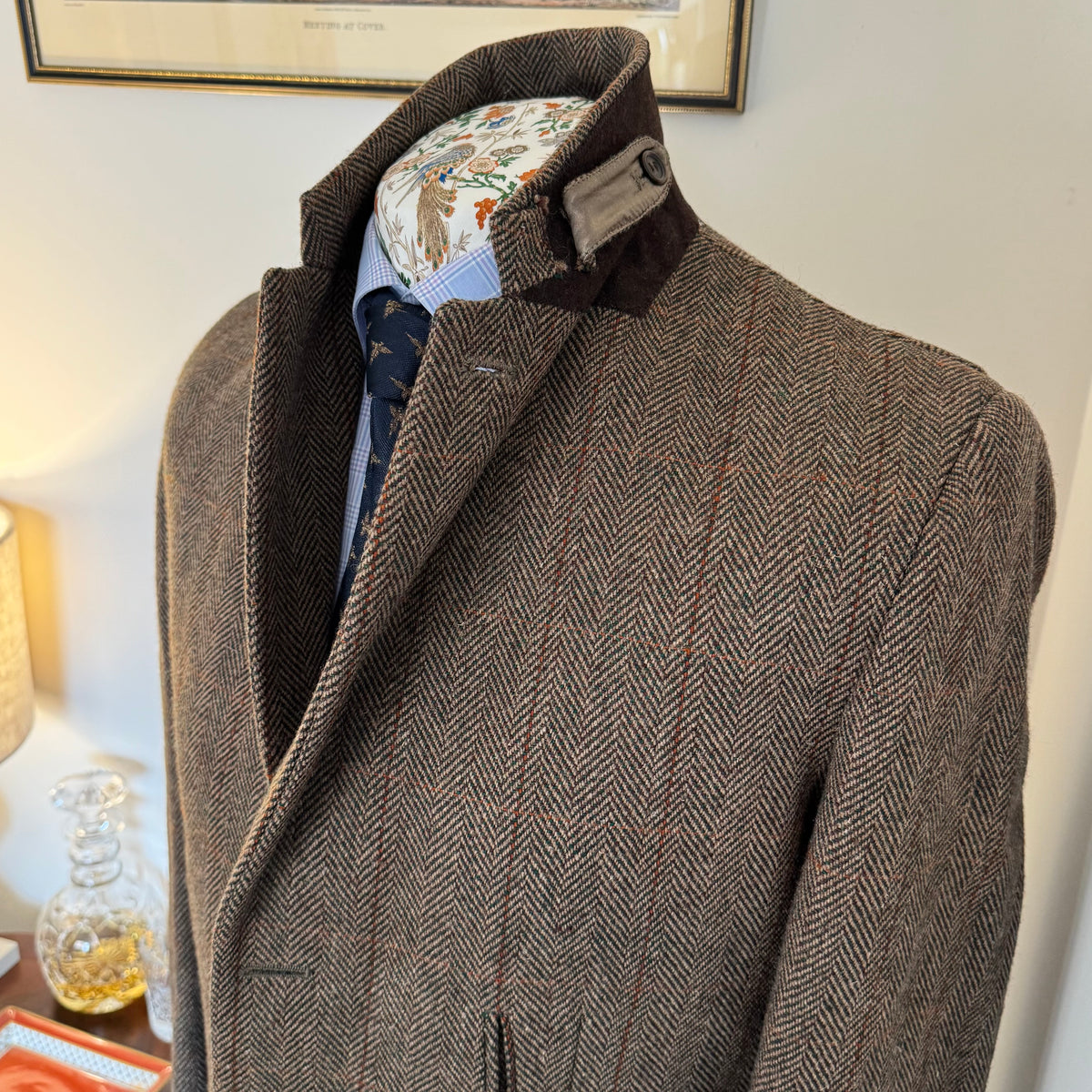 John Brocklehurst Herringbone Windowpane Tweed Norfolk Jacket 40”R