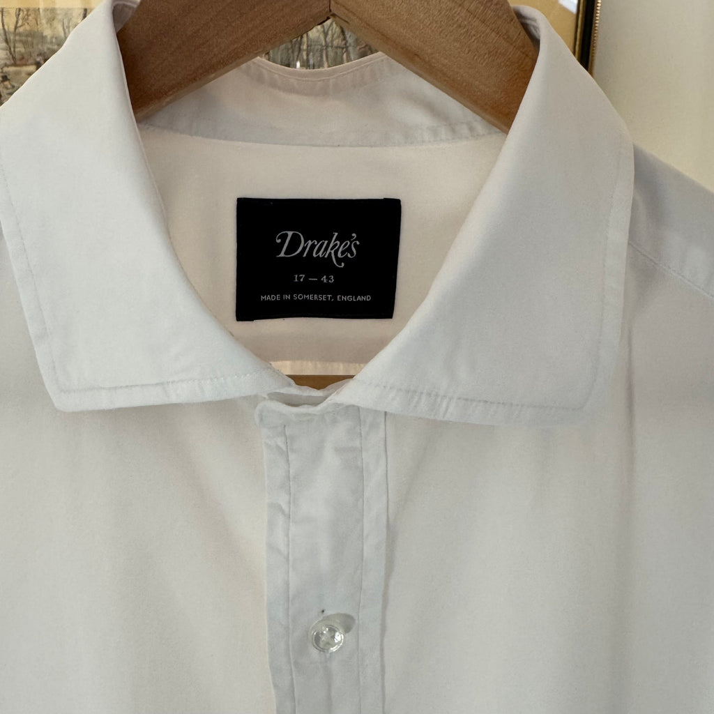 Drake’s White Poplin Spread Collar Shirt 17” XL