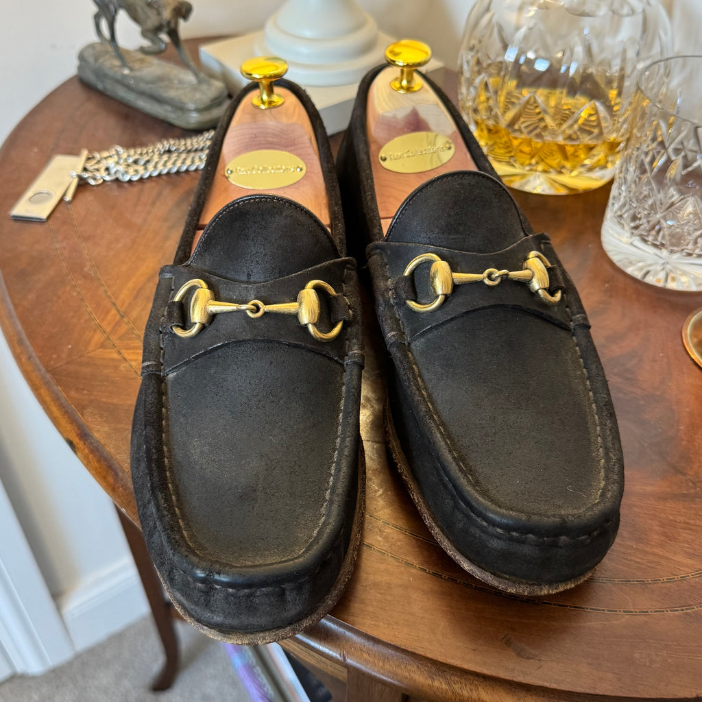 Gucci 1953 Horsebit Loafers Dark Brown Rough Suede 6uk