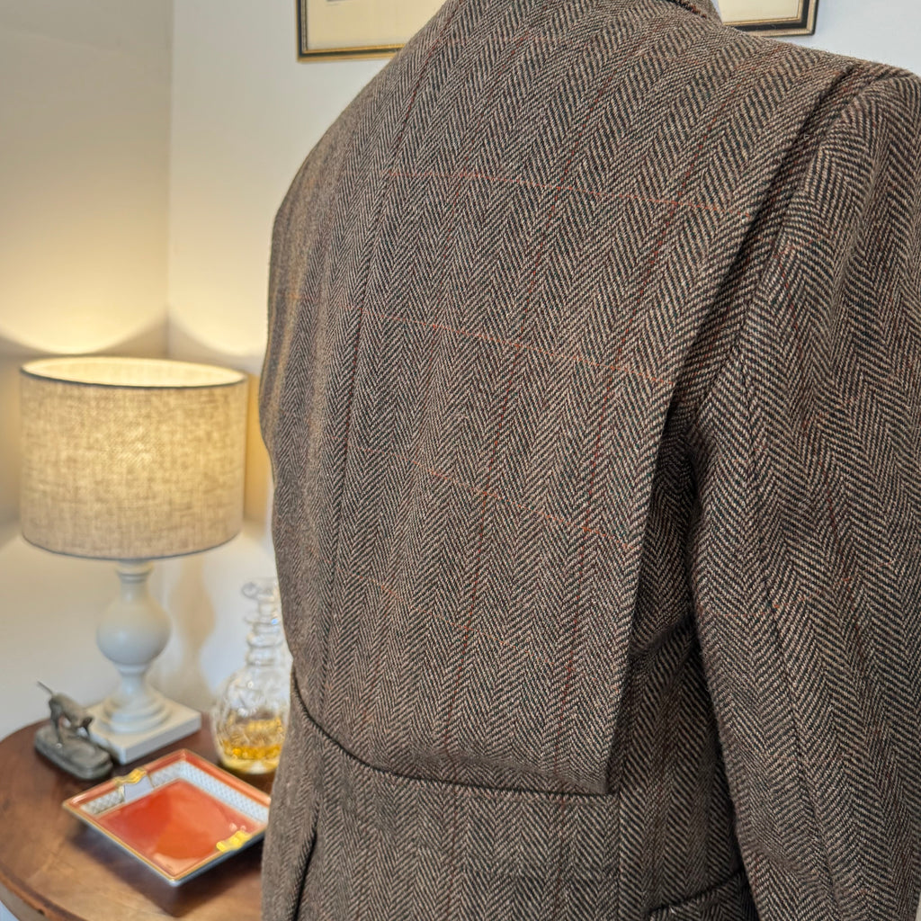John Brocklehurst Herringbone Windowpane Tweed Norfolk Jacket 40”R