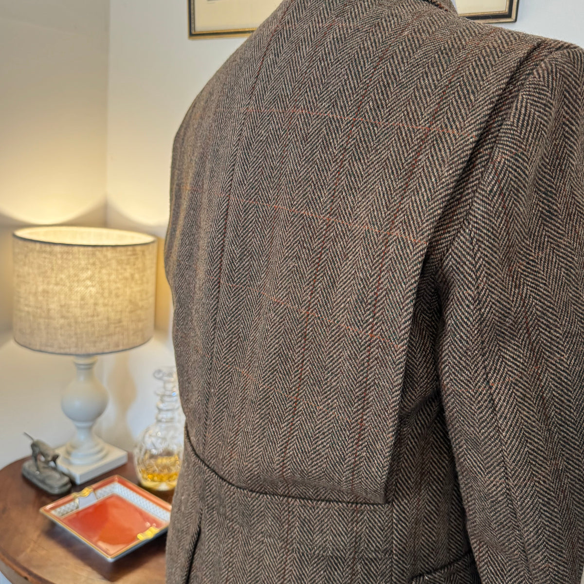 John Brocklehurst Herringbone Windowpane Tweed Norfolk Jacket 40”R