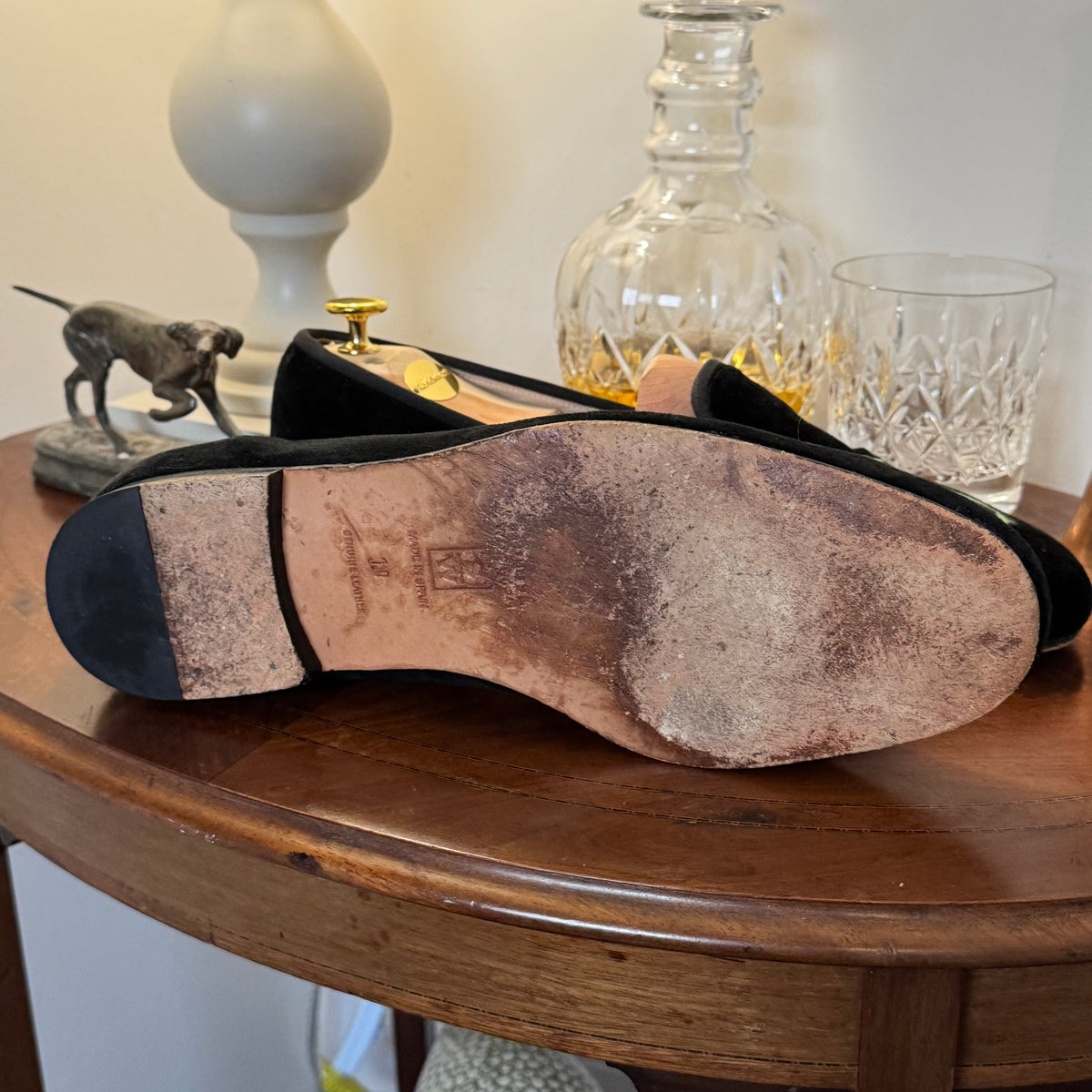 Stubbs & Wootton Dollar Euro Money Black Velvet Albert Slippers 9uk