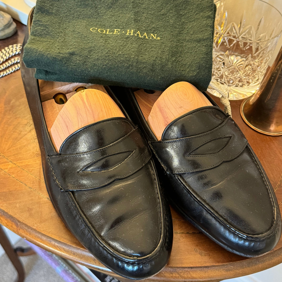 Cole Haan 1980’s Low Vamp Black Leather Penny Loafers 11uk