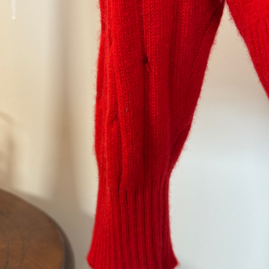 N.Peal 1990’s 100% Pure Cashmere Red Cable Knit V-Neck Jumper XL 44”