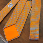 Hermes Lock & Key Orange Silk Tie Brand New