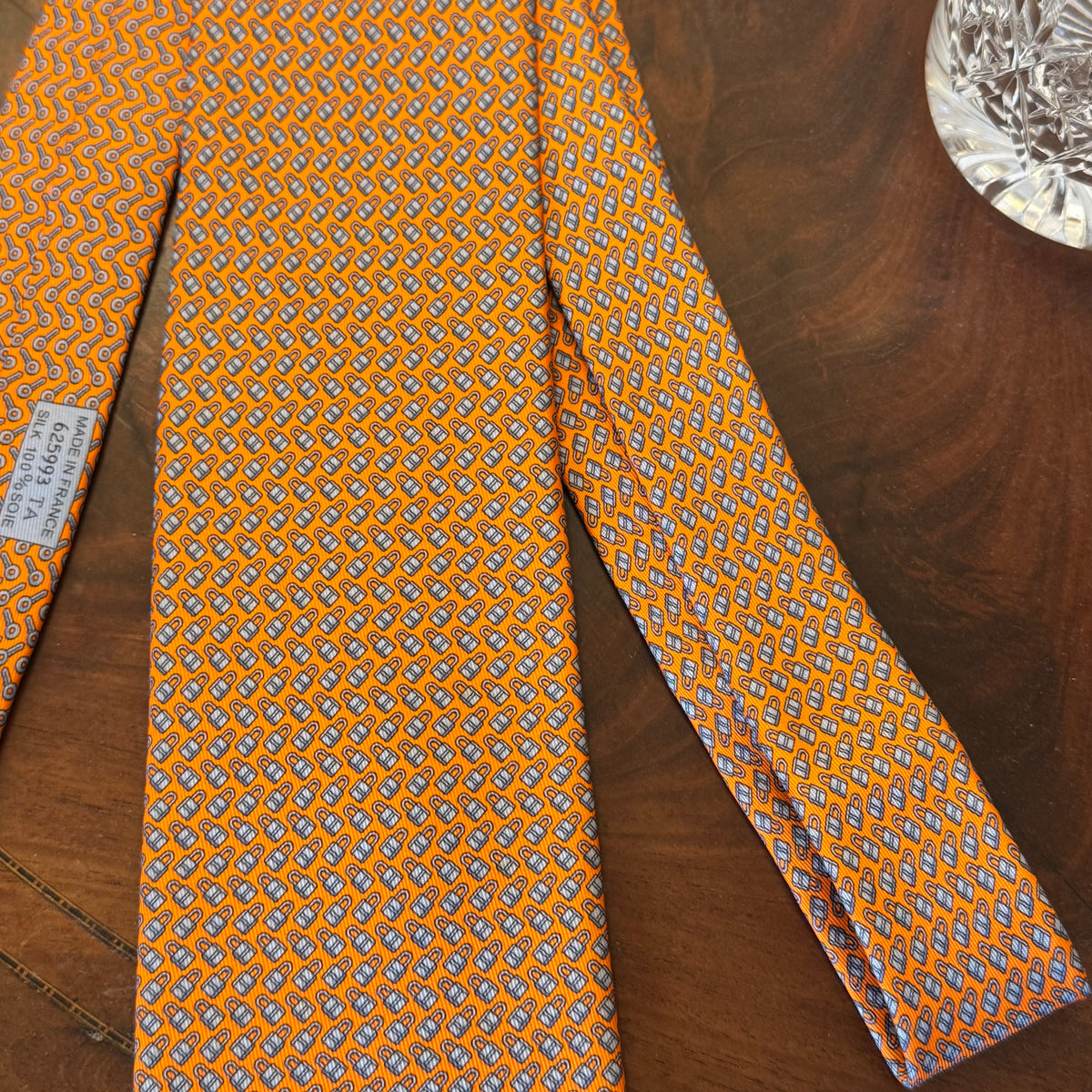 Hermes Lock & Key Orange Silk Tie Brand New