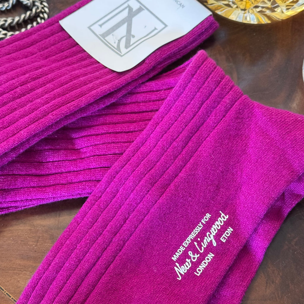 New & Lingwood Luxury Cashmere Socks Pink Large 11-12uk