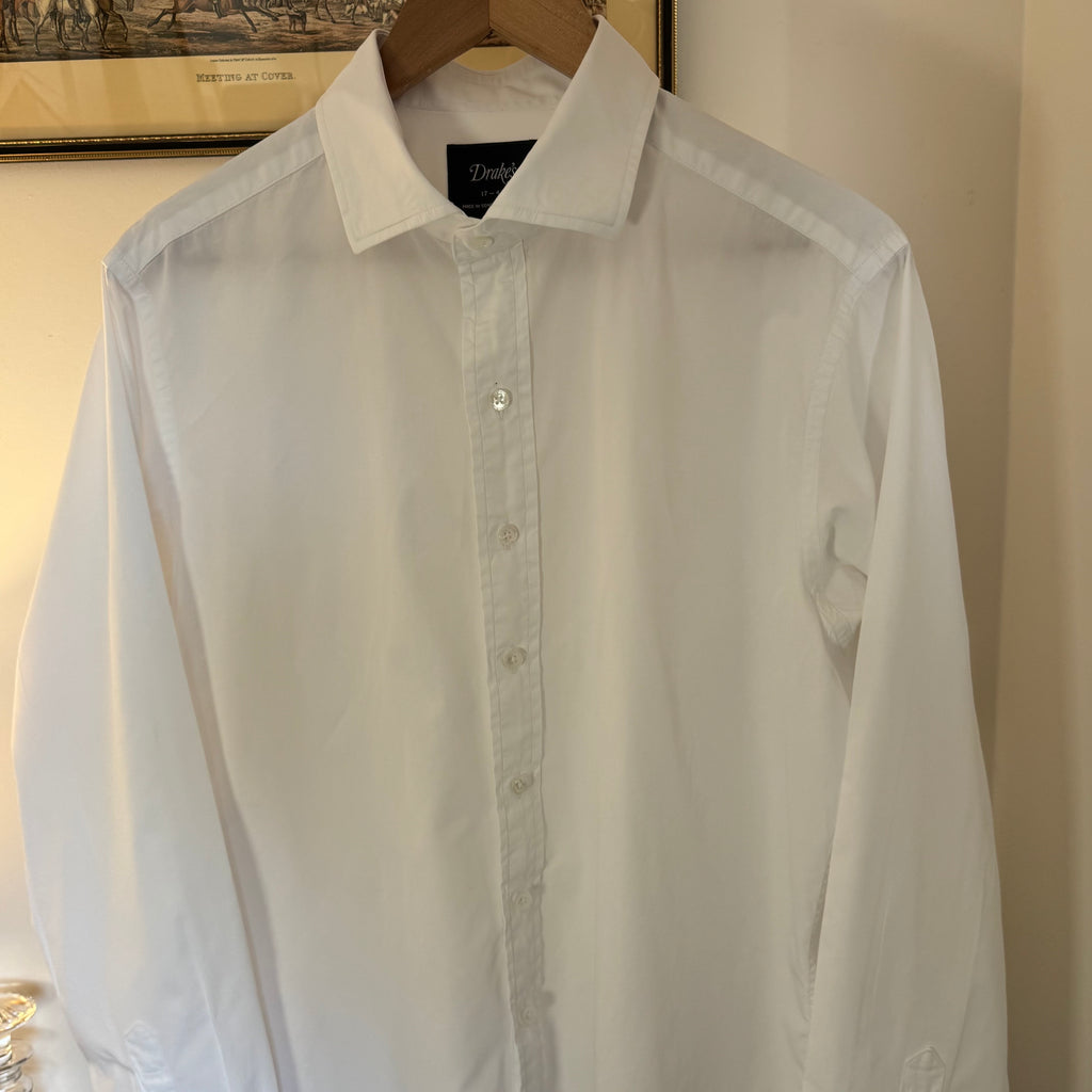 Drake’s White Poplin Spread Collar Shirt 17” XL