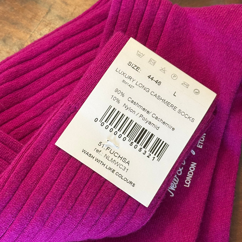 New & Lingwood Luxury Cashmere Socks Pink Large 11-12uk