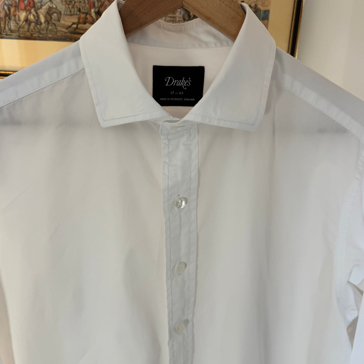 Drake’s White Poplin Spread Collar Shirt 17” XL