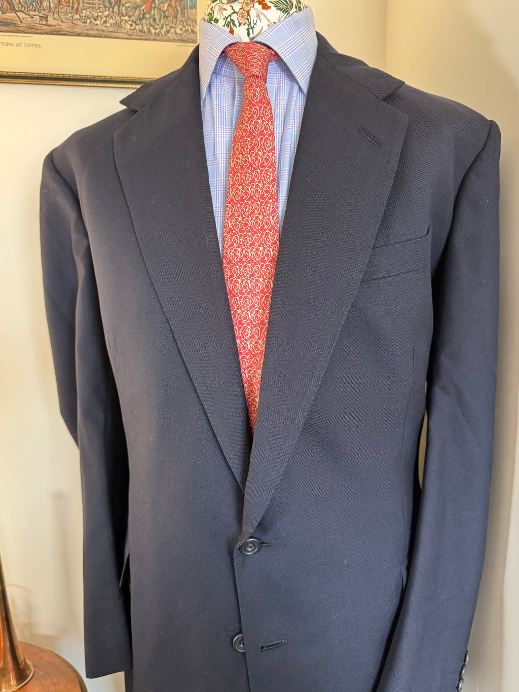 Wells Savile Row Bespoke Navy Plain Weave Wool Suit 44"L 40"L