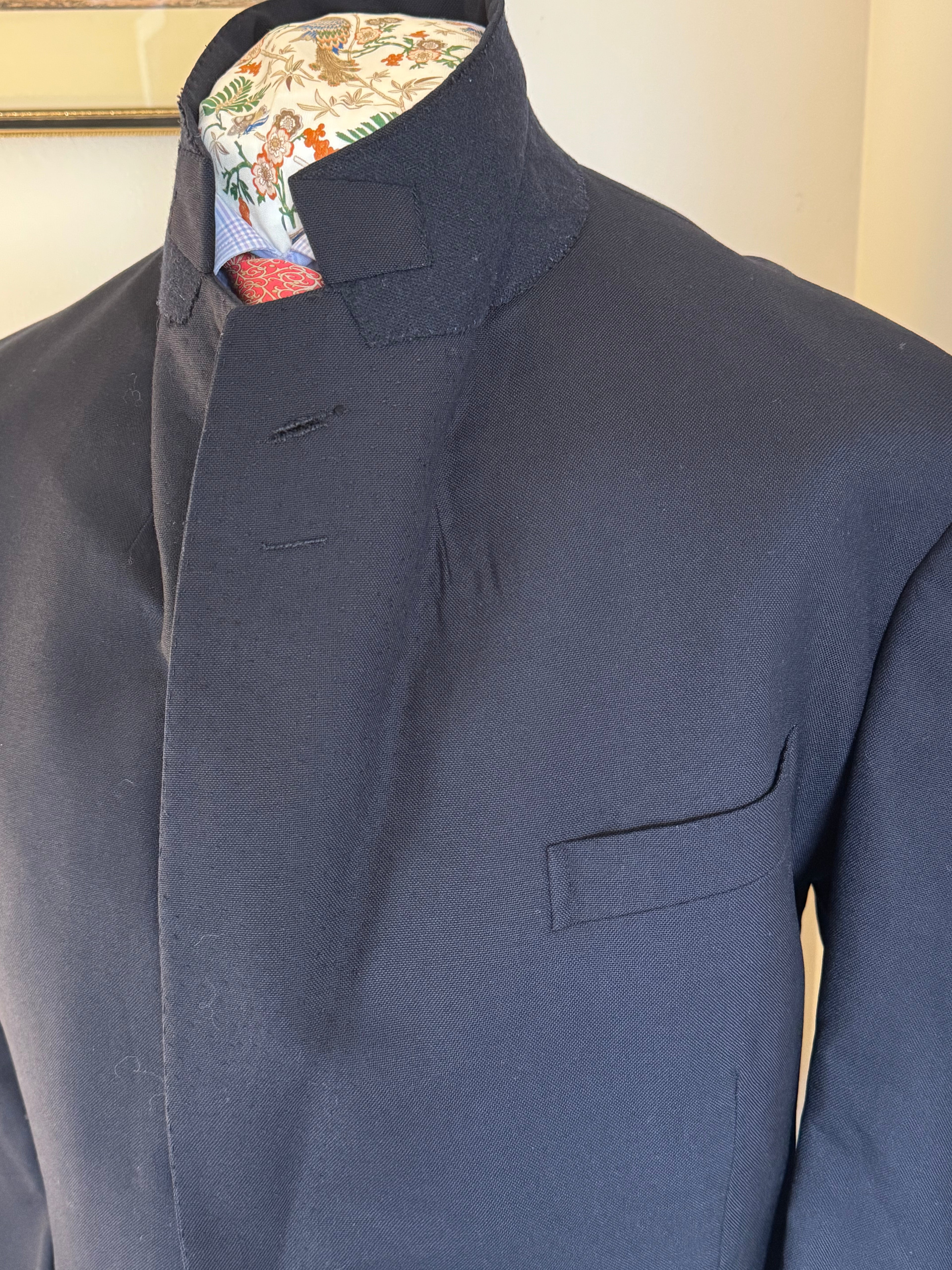 Wells Savile Row Bespoke Navy Plain Weave Wool Suit 44"L 40"L
